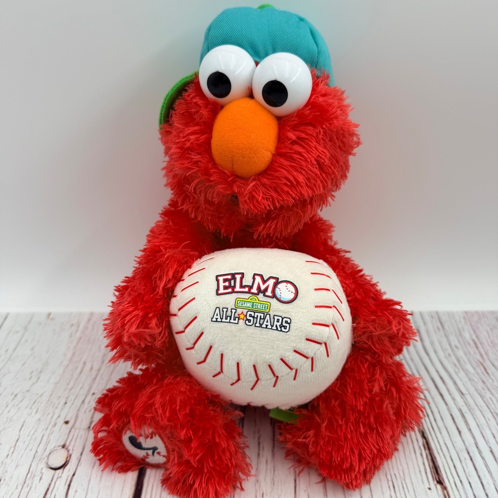 Sesame Street Elmo All Stars Baseball Plush GUND Red Shaggy Toy 12" Works 2017